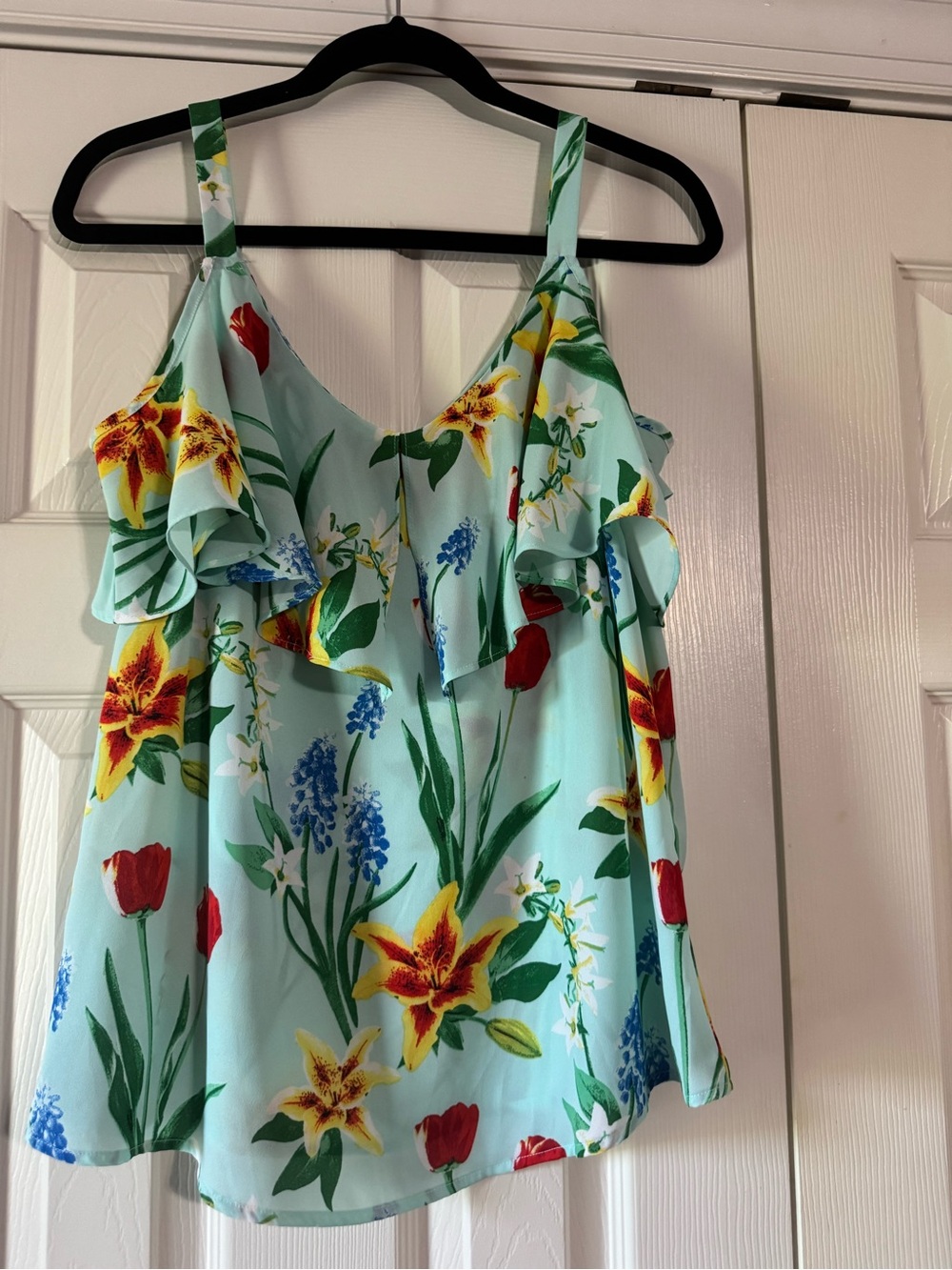 Floral Ruffle Cami in Light Aqua